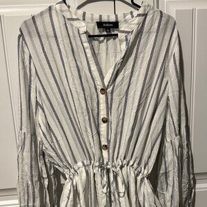 Aakaa Blue and White Striped Shirt